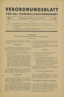 Verordnungsblatt für das Generalgouvernement. 1944, Nr. 27 (1 Juni)