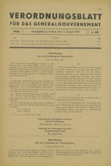 Verordnungsblatt für das Generalgouvernement. 1944, Nr. 38 (12 August)