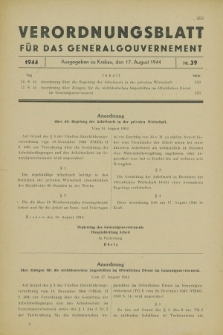 Verordnungsblatt für das Generalgouvernement. 1944, Nr. 39 (17 August)