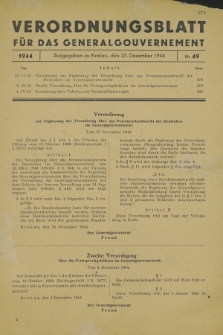 Verordnungsblatt für das Generalgouvernement. 1944, Nr. 49 (27 Dezember)