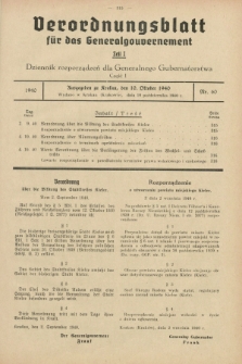 Verordnungsblatt für das Generalgouvernement = Dziennik rozporządzeń dla Generalnego Gubernatorstwa. 1940, Teil = Cz.1, Nr. 60 (10 Oktober)