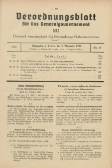 Verordnungsblatt für das Generalgouvernement = Dziennik rozporządzeń dla Generalnego Gubernatorstwa. 1940, Teil = Cz.1, Nr. 63 (2 November)