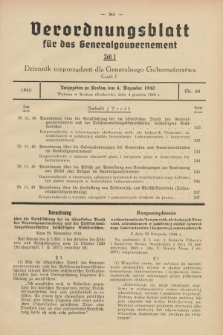 Verordnungsblatt für das Generalgouvernement = Dziennik rozporządzeń dla Generalnego Gubernatorstwa. 1940, Teil = Cz.1, Nr. 66 (4 Dezember)
