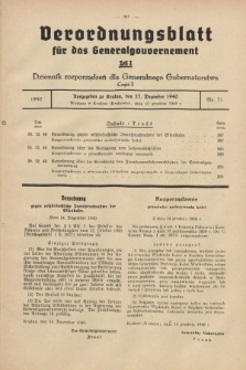 Verordnungsblatt für das Generalgouvernement = Dziennik rozporządzeń dla Generalnego Gubernatorstwa. 1940, Teil = Cz.1, Nr. 71 (27 Dezember)