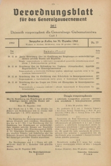 Verordnungsblatt für das Generalgouvernement = Dziennik rozporządzeń dla Generalnego Gubernatorstwa. 1940, Teil = Cz.1, Nr. 73 (30 Dezember)