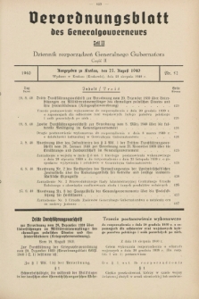 Verordnungsblatt für das Generalgouvernement = Dziennik rozporządzeń dla Generalnego Gubernatorstwa. 1940, Teil = Cz.2, Nr. 52 (23 August)