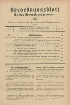 Verordnungsblatt für das Generalgouvernement = Dziennik rozporządzeń dla Generalnego Gubernatorstwa. 1940, Teil = Cz.2, Nr. 67 (5 November)
