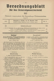 Verordnungsblatt für das Generalgouvernement = Dziennik rozporządzeń dla Generalnego Gubernatorstwa. 1940, Teil = Cz.2, Nr. 74 (14 Dezember) + dod.