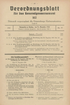 Verordnungsblatt für das Generalgouvernement = Dziennik rozporządzeń dla Generalnego Gubernatorstwa. 1940, Teil = Cz.2, Nr. 79 (31 Dezember)