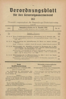 Verordnungsblatt für das Generalgouvernement = Dziennik rozporządzeń dla Generalnego Gubernatorstwa. 1940, Teil = Cz.2, Nr. 80 (31 Dezember)