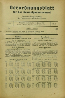 Verordnungsblatt für das Generalgouvernement = Dziennik Rozporządzeń dla Generalnego Gubernatorstwa. 1941, Nr. 1 (14 Januar)