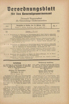 Verordnungsblatt für das Generalgouvernement = Dziennik Rozporządzeń dla Generalnego Gubernatorstwa. 1941, Nr. 4 (14 Februar) + zał.