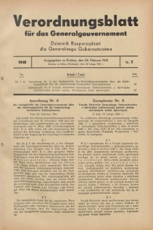 Verordnungsblatt für das Generalgouvernement = Dziennik Rozporządzeń dla Generalnego Gubernatorstwa. 1941, Nr. 7 (24 Februar)