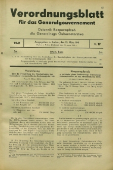 Verordnungsblatt für das Generalgouvernement = Dziennik Rozporządzeń dla Generalnego Gubernatorstwa. 1941, Nr. 17 (13 März) + zał.