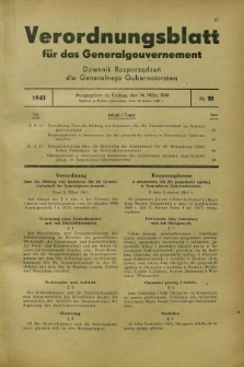 Verordnungsblatt für das Generalgouvernement = Dziennik Rozporządzeń dla Generalnego Gubernatorstwa. 1941, Nr. 18 (14 März)