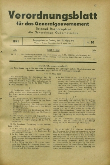 Verordnungsblatt für das Generalgouvernement = Dziennik Rozporządzeń dla Generalnego Gubernatorstwa. 1941, Nr. 20 (19 März)