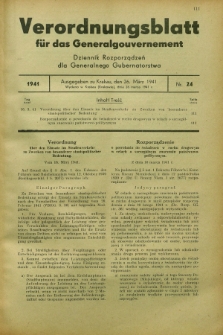 Verordnungsblatt für das Generalgouvernement = Dziennik Rozporządzeń dla Generalnego Gubernatorstwa. 1941, Nr. 24 (26 März)