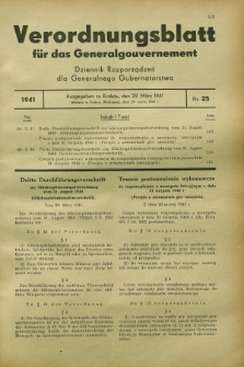 Verordnungsblatt für das Generalgouvernement = Dziennik Rozporządzeń dla Generalnego Gubernatorstwa. 1941, Nr. 25 (29 März)
