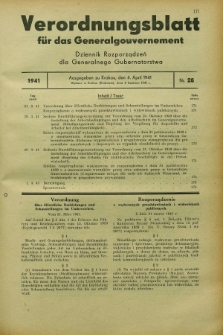 Verordnungsblatt für das Generalgouvernement = Dziennik Rozporządzeń dla Generalnego Gubernatorstwa. 1941, Nr. 28 (4 April)