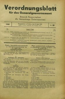 Verordnungsblatt für das Generalgouvernement = Dziennik Rozporządzeń dla Generalnego Gubernatorstwa. 1941, Nr. 29 (8 April)