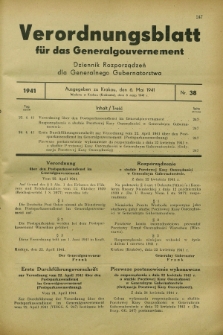 Verordnungsblatt für das Generalgouvernement = Dziennik Rozporządzeń dla Generalnego Gubernatorstwa. 1941, Nr. 38 (6 Mai)