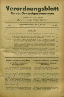 Verordnungsblatt für das Generalgouvernement = Dziennik Rozporządzeń dla Generalnego Gubernatorstwa. 1941, Nr. 49 (9 Juni)