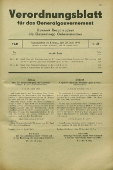 Verordnungsblatt für das Generalgouvernement = Dziennik Rozporządzeń dla Generalnego Gubernatorstwa. 1941, Nr. 51 (20 Juni)