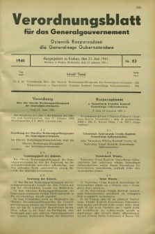 Verordnungsblatt für das Generalgouvernement = Dziennik Rozporządzeń dla Generalnego Gubernatorstwa. 1941, Nr. 52 (21 Juni)