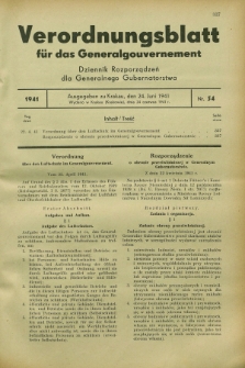 Verordnungsblatt für das Generalgouvernement = Dziennik Rozporządzeń dla Generalnego Gubernatorstwa. 1941, Nr. 54 (24 Juni)