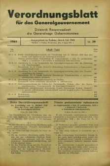 Verordnungsblatt für das Generalgouvernement = Dziennik Rozporządzeń dla Generalnego Gubernatorstwa. 1941, Nr. 59 (4 Juli)