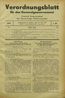Verordnungsblatt für das Generalgouvernement = Dziennik Rozporządzeń dla Generalnego Gubernatorstwa. 1941, Nr. 61 (10 Juli)