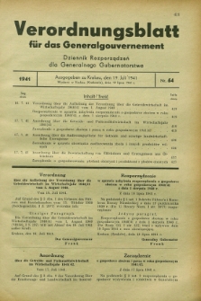 Verordnungsblatt für das Generalgouvernement = Dziennik Rozporządzeń dla Generalnego Gubernatorstwa. 1941, Nr. 64 (19 Juli)