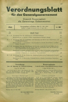 Verordnungsblatt für das Generalgouvernement = Dziennik Rozporządzeń dla Generalnego Gubernatorstwa. 1941, Nr. 66 (31 Juli)