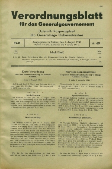 Verordnungsblatt für das Generalgouvernement = Dziennik Rozporządzeń dla Generalnego Gubernatorstwa. 1941, Nr. 69 (1 August)