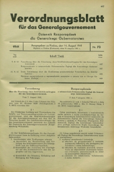 Verordnungsblatt für das Generalgouvernement = Dziennik Rozporządzeń dla Generalnego Gubernatorstwa. 1941, Nr. 72 (14 August)