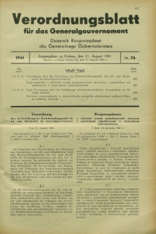 Verordnungsblatt für das Generalgouvernement = Dziennik Rozporządzeń dla Generalnego Gubernatorstwa. 1941, Nr. 76 (21 August)