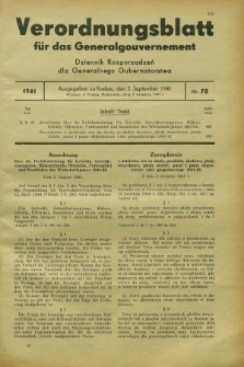 Verordnungsblatt für das Generalgouvernement = Dziennik Rozporządzeń dla Generalnego Gubernatorstwa. 1941, Nr. 78 (2 September) + zał.