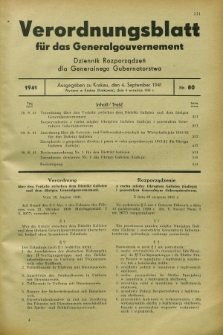 Verordnungsblatt für das Generalgouvernement = Dziennik Rozporządzeń dla Generalnego Gubernatorstwa. 1941, Nr. 80 (4 September)