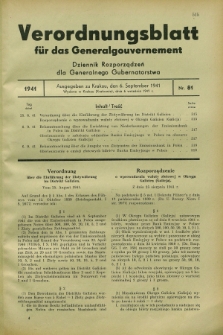 Verordnungsblatt für das Generalgouvernement = Dziennik Rozporządzeń dla Generalnego Gubernatorstwa. 1941, Nr. 81 (6 September)