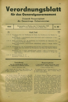 Verordnungsblatt für das Generalgouvernement = Dziennik Rozporządzeń dla Generalnego Gubernatorstwa. 1941, Nr. 83 (13 September)