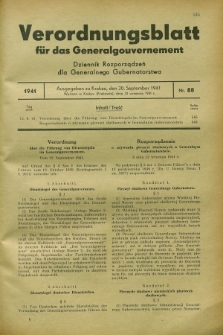 Verordnungsblatt für das Generalgouvernement = Dziennik Rozporządzeń dla Generalnego Gubernatorstwa. 1941, Nr. 88 (20 September) + zał.