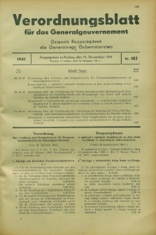 Verordnungsblatt für das Generalgouvernement = Dziennik Rozporządzeń dla Generalnego Gubernatorstwa. 1941, Nr. 105 (10 November)