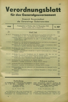 Verordnungsblatt für das Generalgouvernement = Dziennik Rozporządzeń dla Generalnego Gubernatorstwa. 1941, Nr. 107 (15 November)