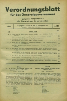 Verordnungsblatt für das Generalgouvernement = Dziennik Rozporządzeń dla Generalnego Gubernatorstwa. 1941, Nr. 111 (30 November)