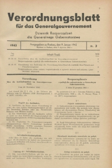 Verordnungsblatt für das Generalgouvernement = Dziennik Rozporządzeń dla Generalnego Gubernatorstwa. 1942, Nr. 3 (9 Januar)