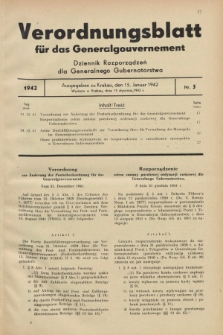Verordnungsblatt für das Generalgouvernement = Dziennik Rozporządzeń dla Generalnego Gubernatorstwa. 1942, Nr. 5 (15 Januar)