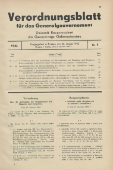 Verordnungsblatt für das Generalgouvernement = Dziennik Rozporządzeń dla Generalnego Gubernatorstwa. 1942, Nr. 7 (26 Januar)