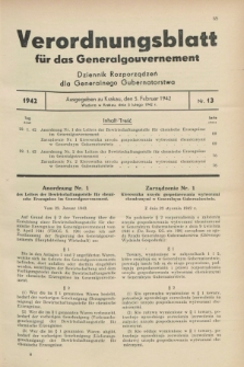 Verordnungsblatt für das Generalgouvernement = Dziennik Rozporządzeń dla Generalnego Gubernatorstwa. 1942, Nr. 13 (5 Februar)