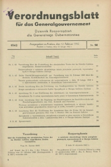 Verordnungsblatt für das Generalgouvernement = Dziennik Rozporządzeń dla Generalnego Gubernatorstwa. 1942, Nr. 14 (12 Februar)