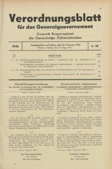Verordnungsblatt für das Generalgouvernement = Dziennik Rozporządzeń dla Generalnego Gubernatorstwa. 1942, Nr. 15 (25 Februar)